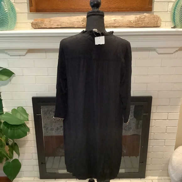 #340 See You Soon Black Dress with Tan Embroidered Sleeves and Front Size Medium - Picture 7 of 9